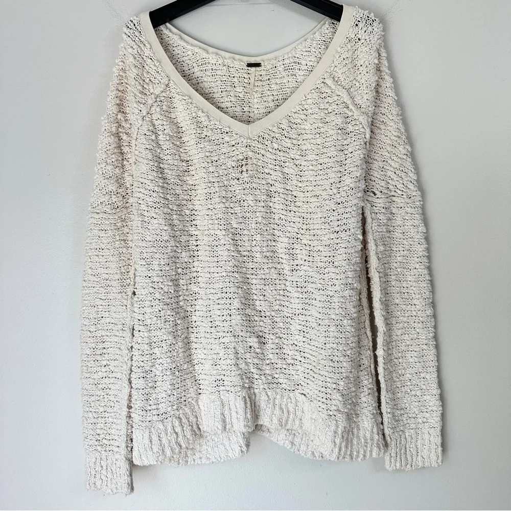 Free People Songbird Ivory knit Pullover Sweater Medium